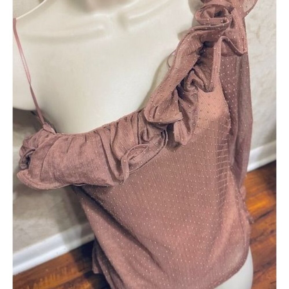 Lulumari Y2K Bohemian Rose Fairy One-Shoulder Ruffled Glittered Polka Dot Top M